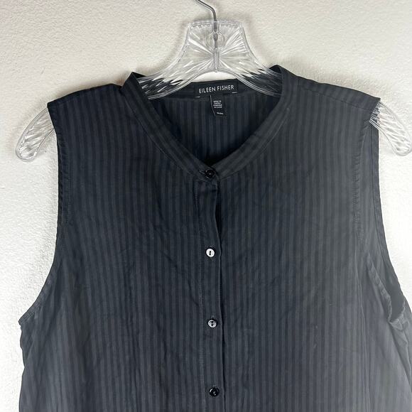 Eileen Fisher Silk Sleeveless Blouse Tunic Size Medium Black Stripe - Picture 3 of 5